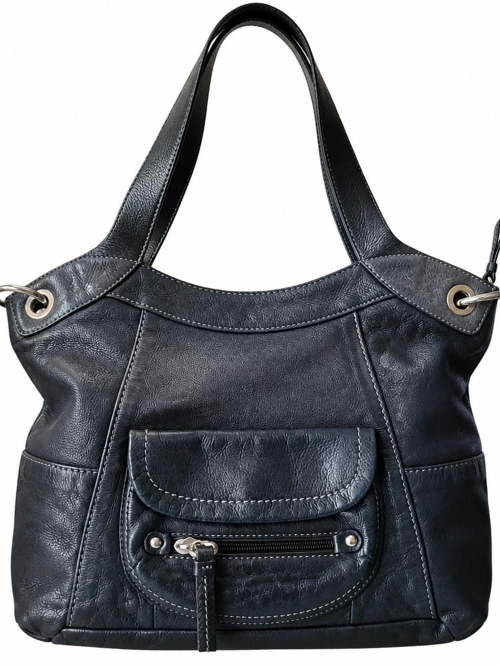 Vintage Y2K Giani Berini Black Ledther Shoulder Bag Purse With Multiple Pockets